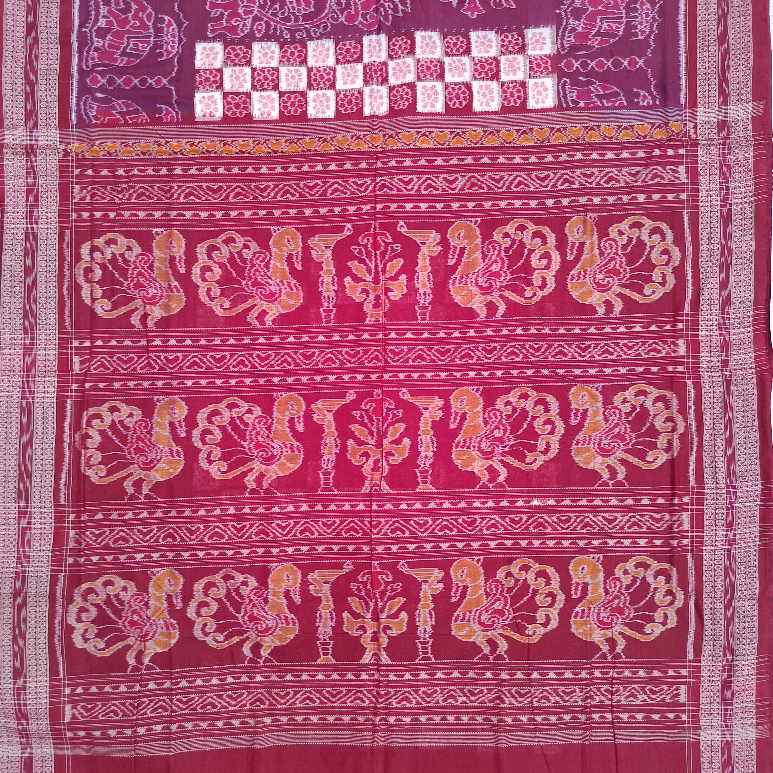 Maroon Colour White Box Pasapali Design Sambalpuri Cotton Saree - Image 2
