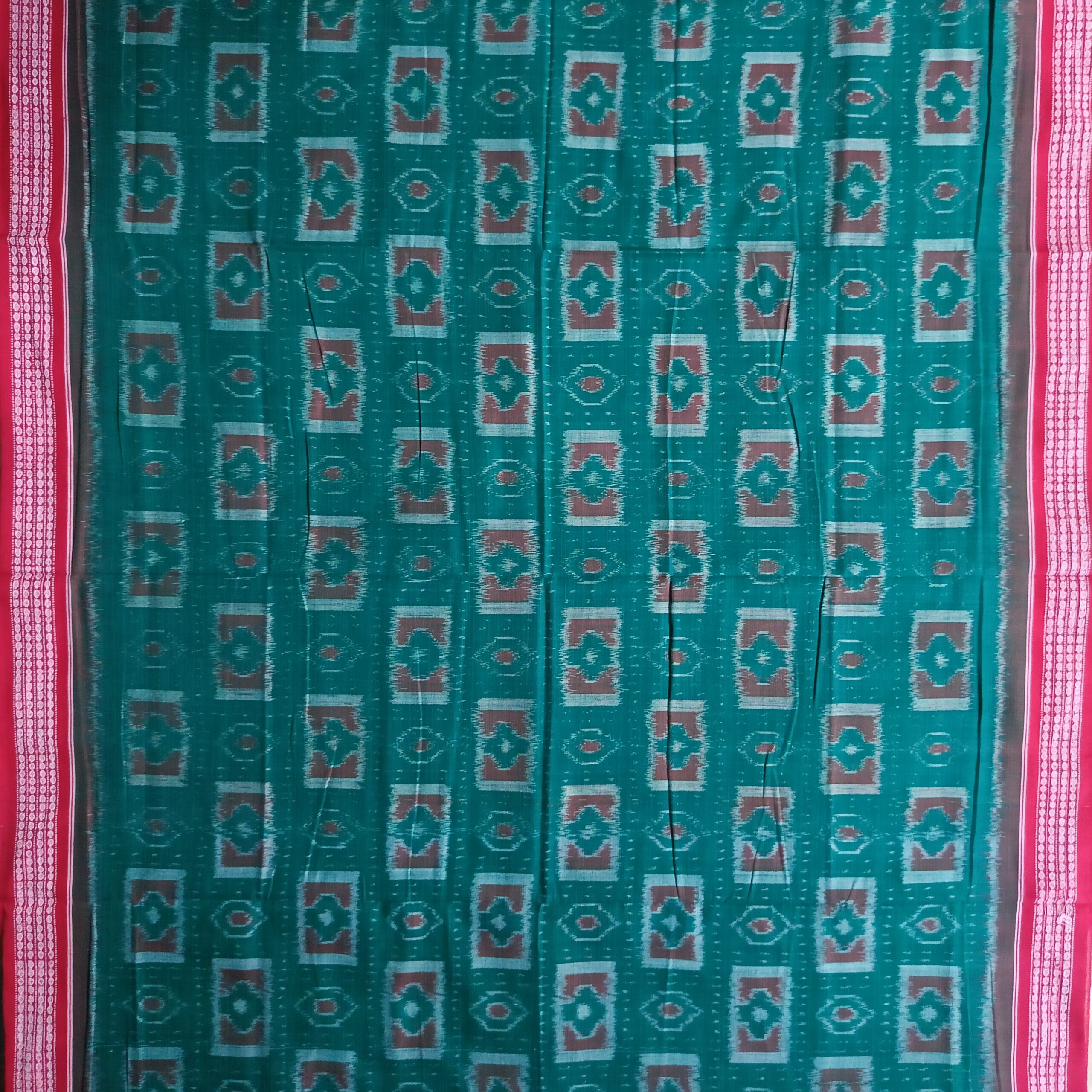 Green Colour & Red Border Daily Use Sambalpuri Cotton Saree