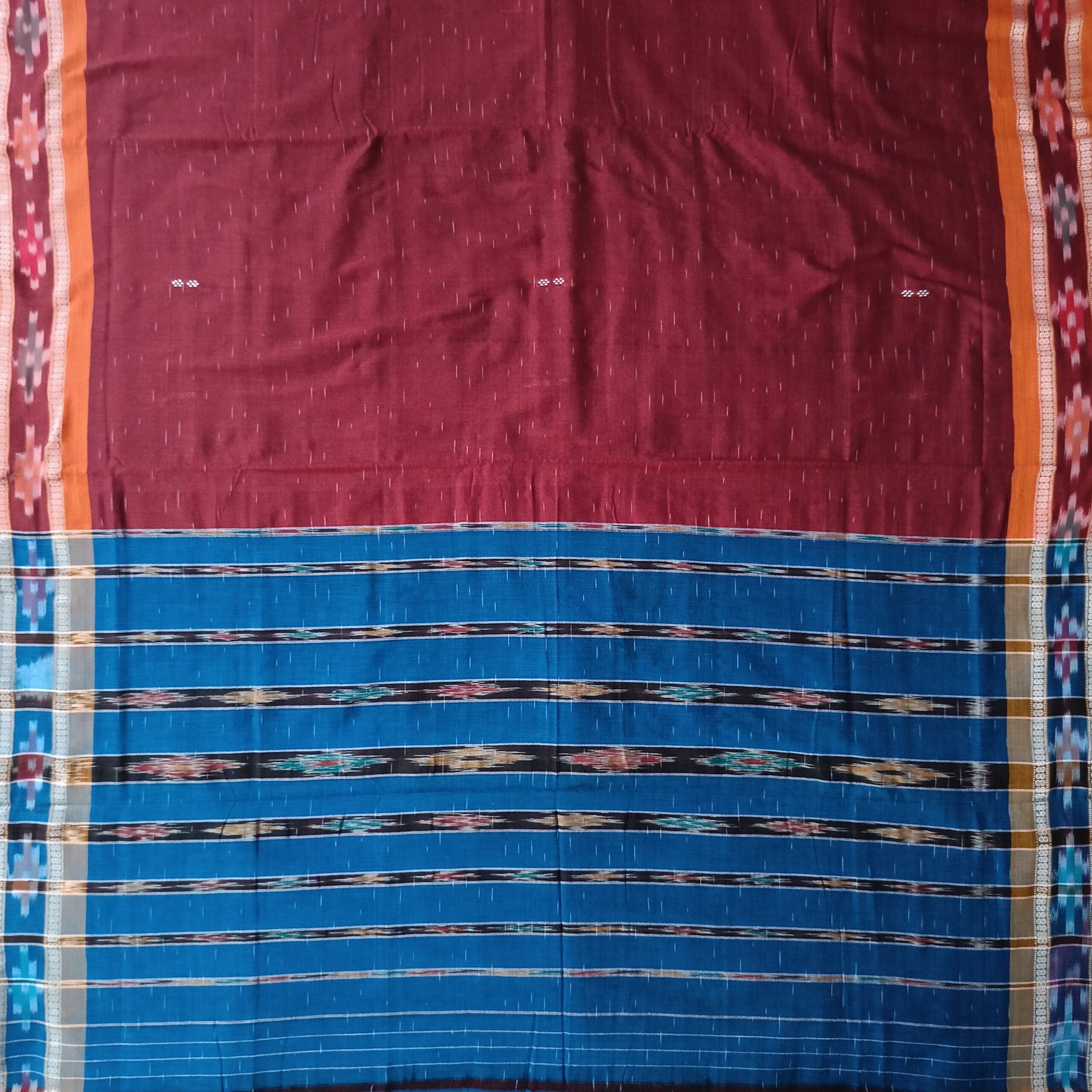 Maroon Color Handloom Sambalpuri Cotton Saree - Image 2