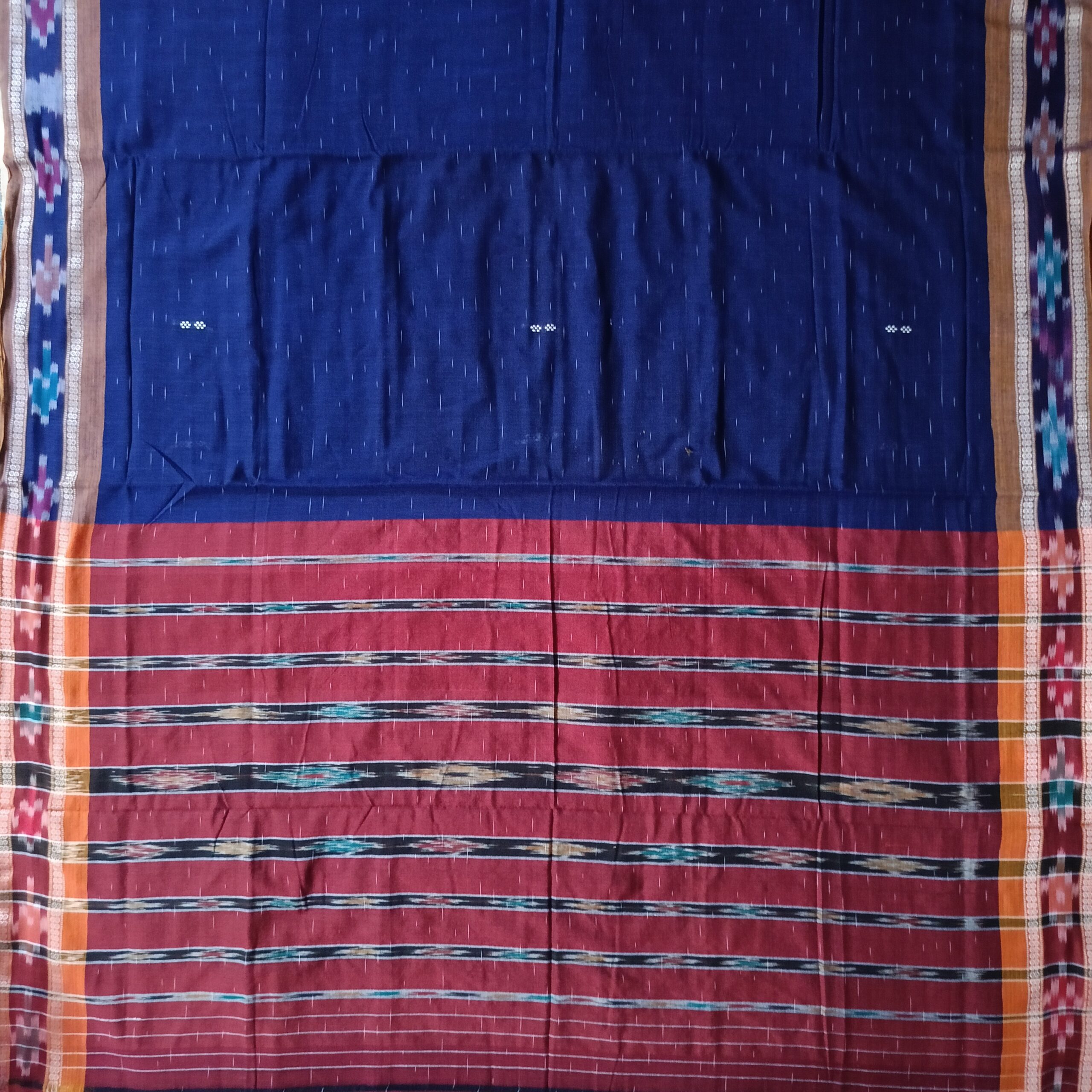 Blue Colour Handloom Sambalpuri Cotton Saree - Image 2
