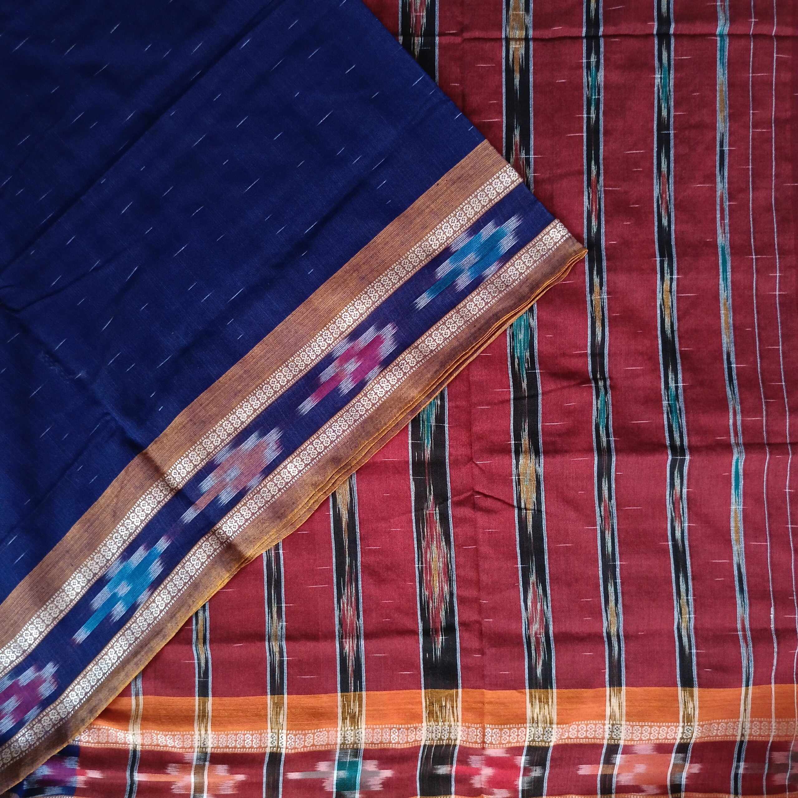 Blue Colour Handloom Sambalpuri Cotton Saree - Image 3