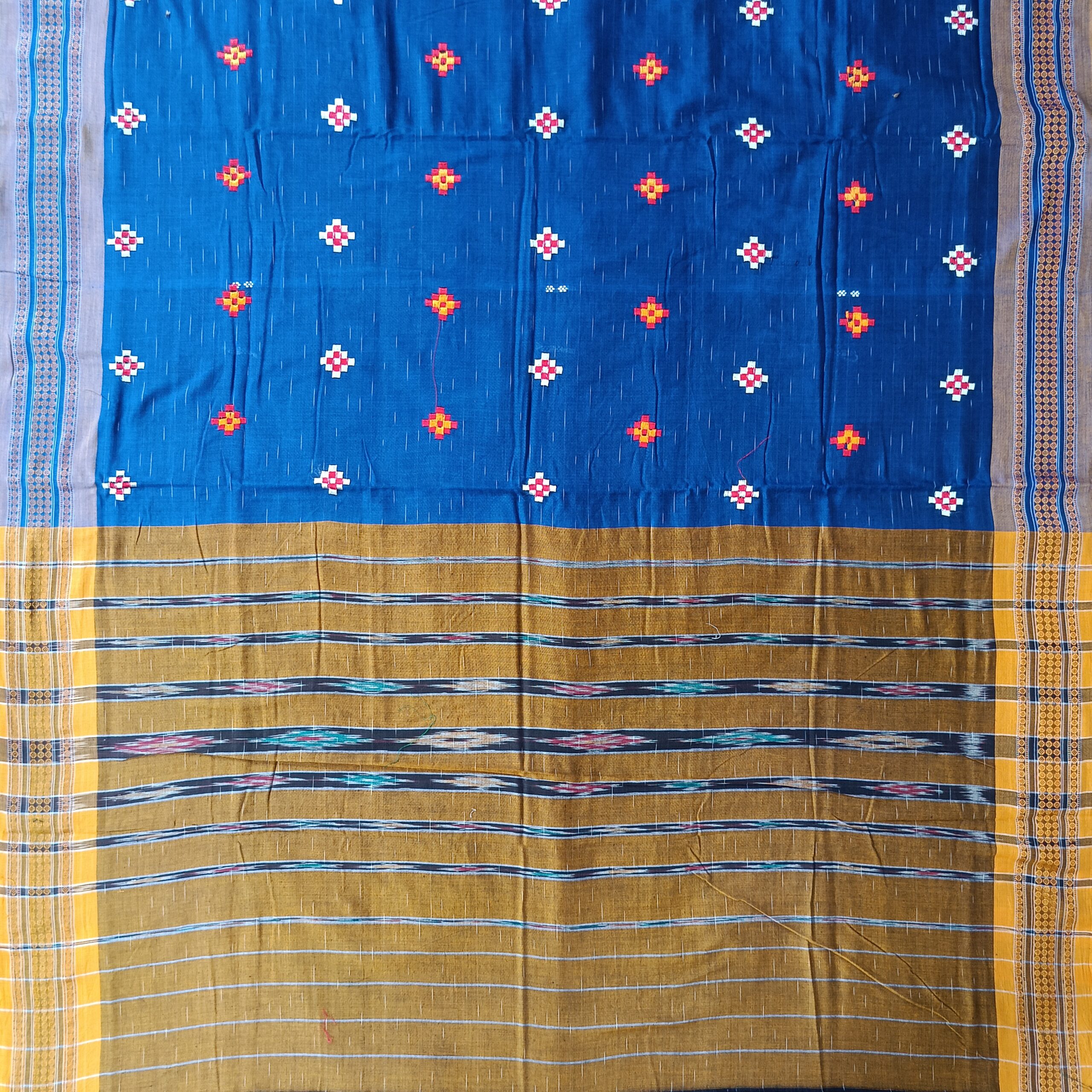 Embroidery Handwork Blue Colour Sambalpuri Cotton Saree - Image 2