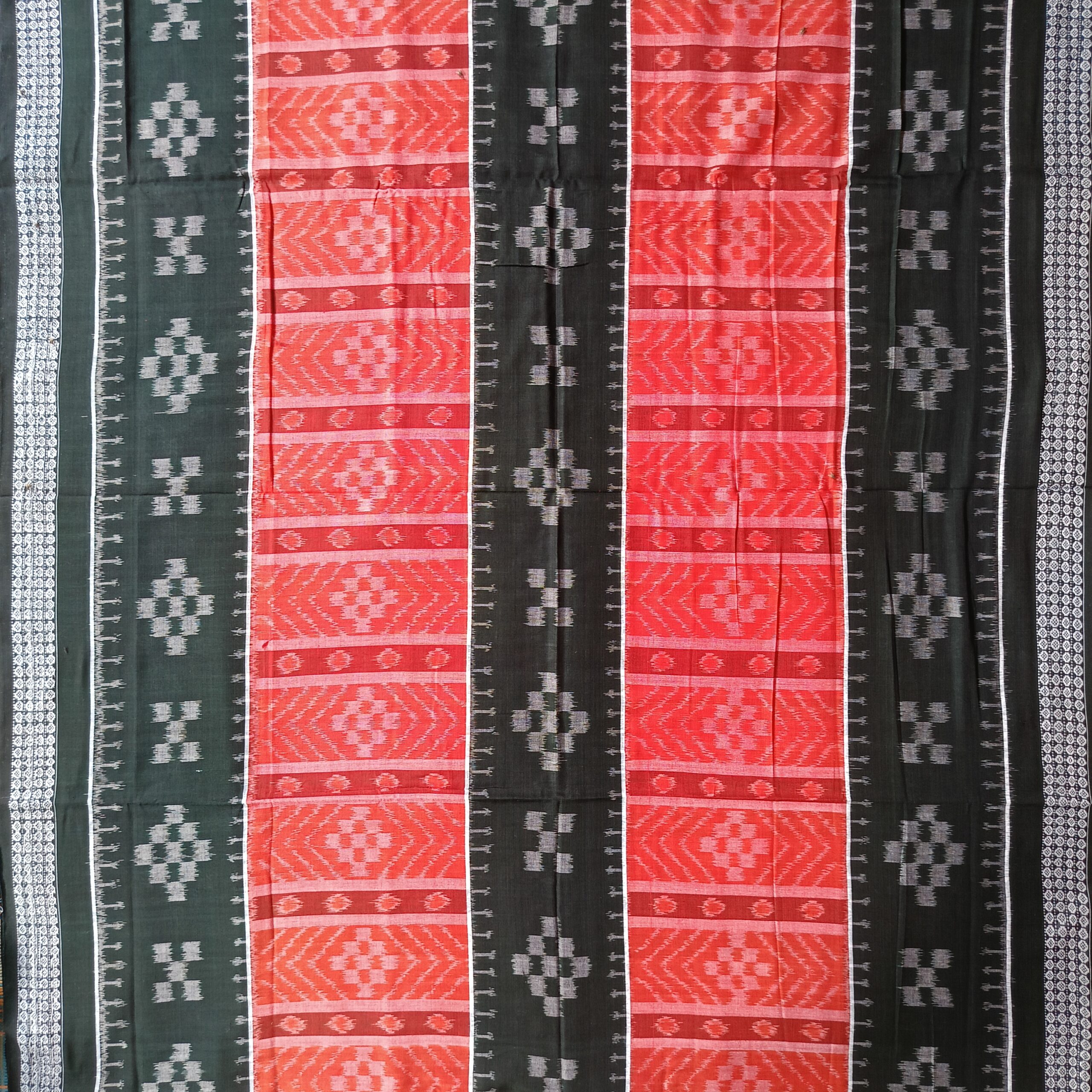 Orange Colour and Green Border Simple Handloom Sambalpuri Saree