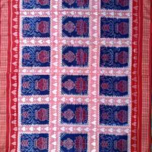 Blue & White Border Pasapali Design Sambalpuri Cotton Saree