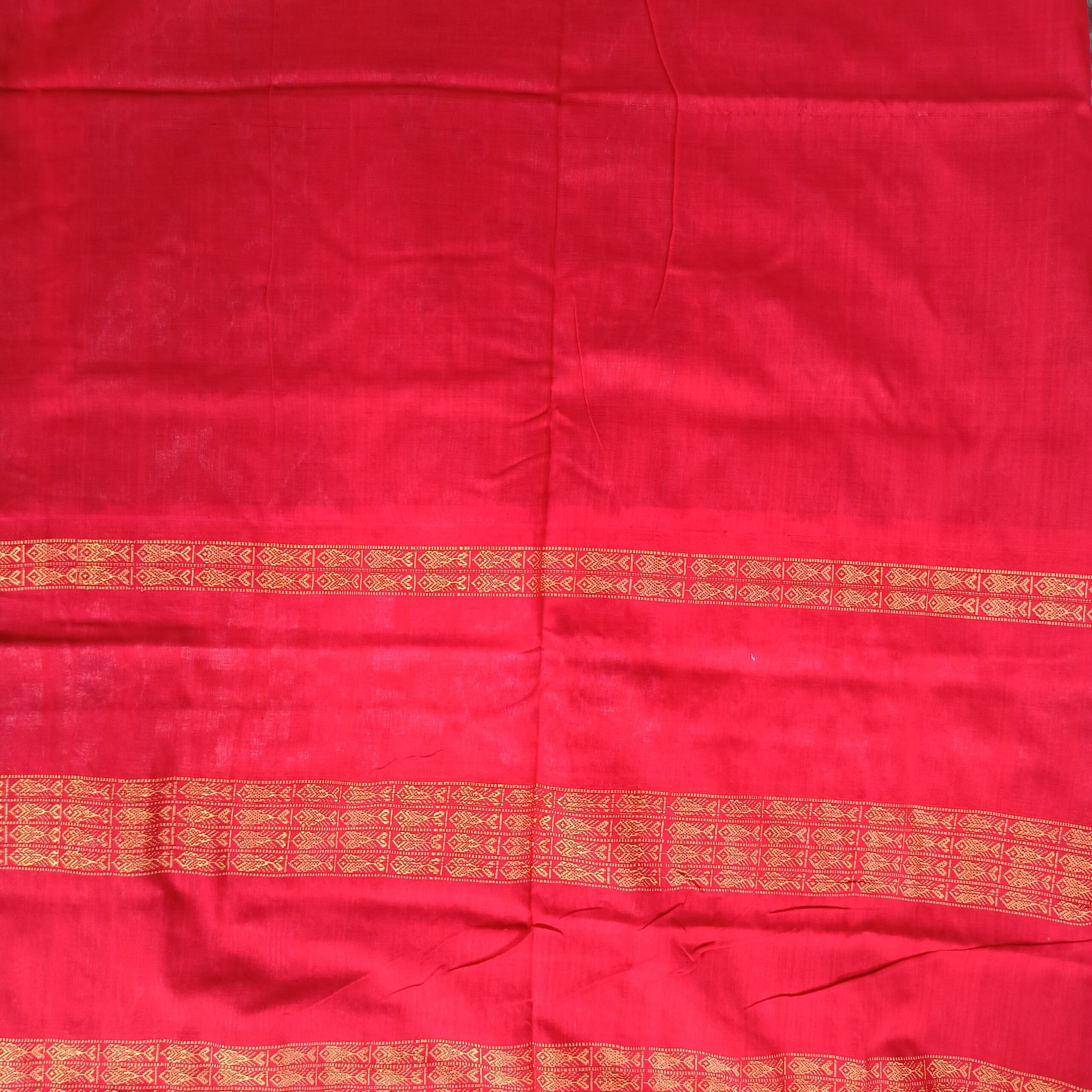 Red Border & Taupe Colour Kalash Bandha Sambalpuri Cotton Saree - Image 4