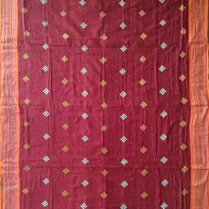 Embroidery Handwork Maroon Colour Sambalpuri Cotton Saree