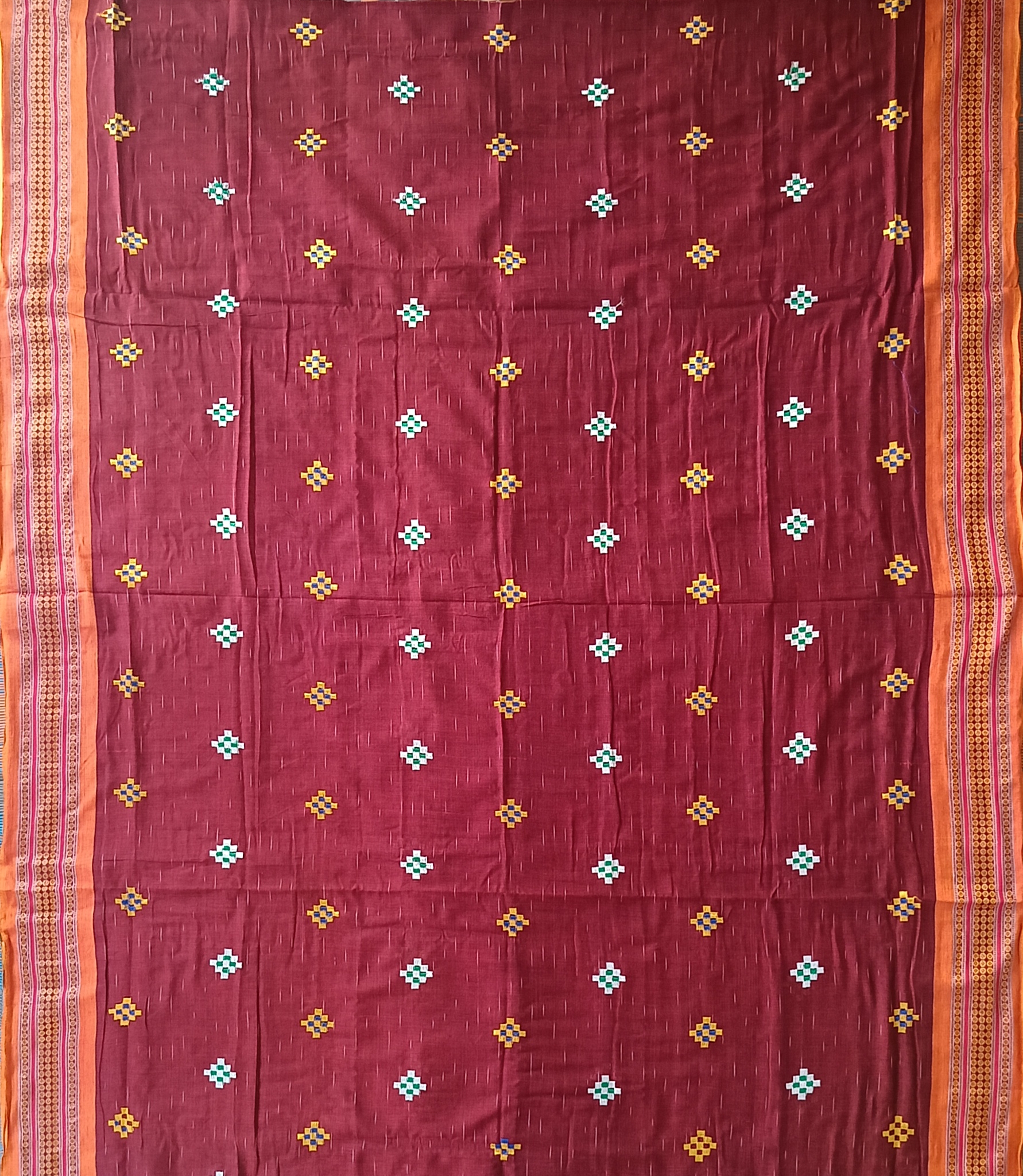 Embroidery Handwork Maroon Colour Sambalpuri Cotton Saree
