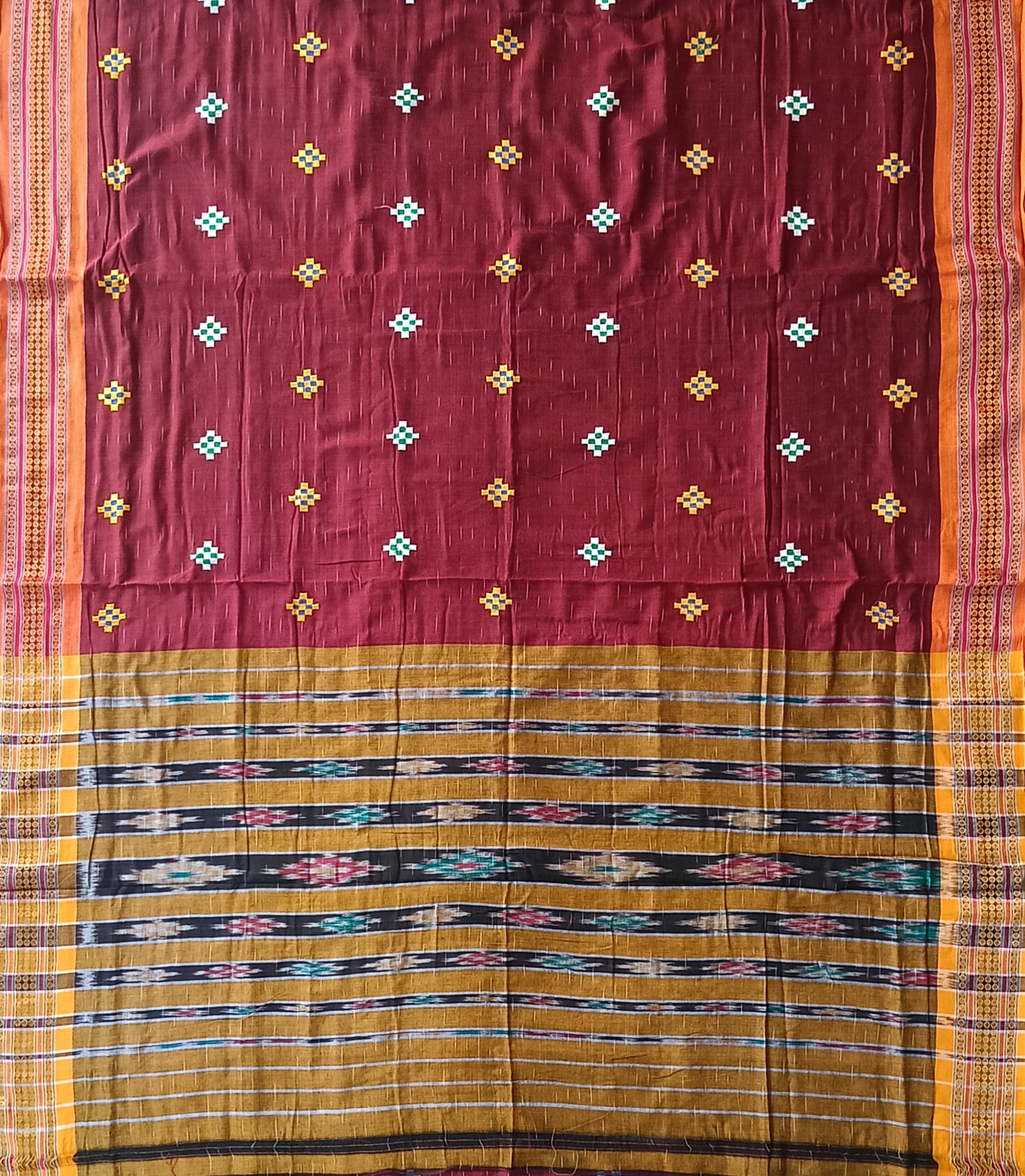 Embroidery Handwork Maroon Colour Sambalpuri Cotton Saree - Image 2