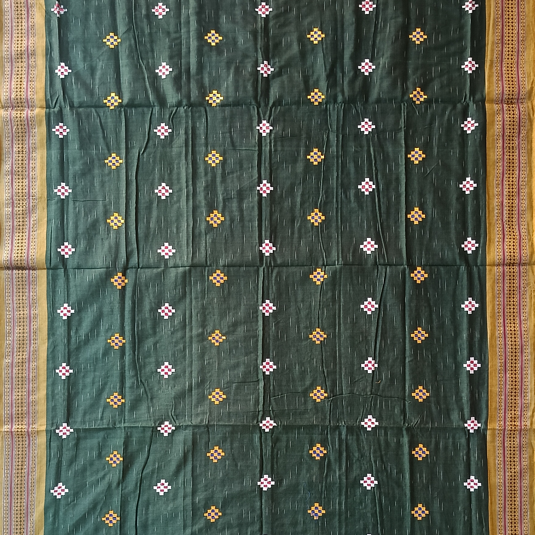 Embroidery Handwork Green Color Sambalpuri Cotton Saree