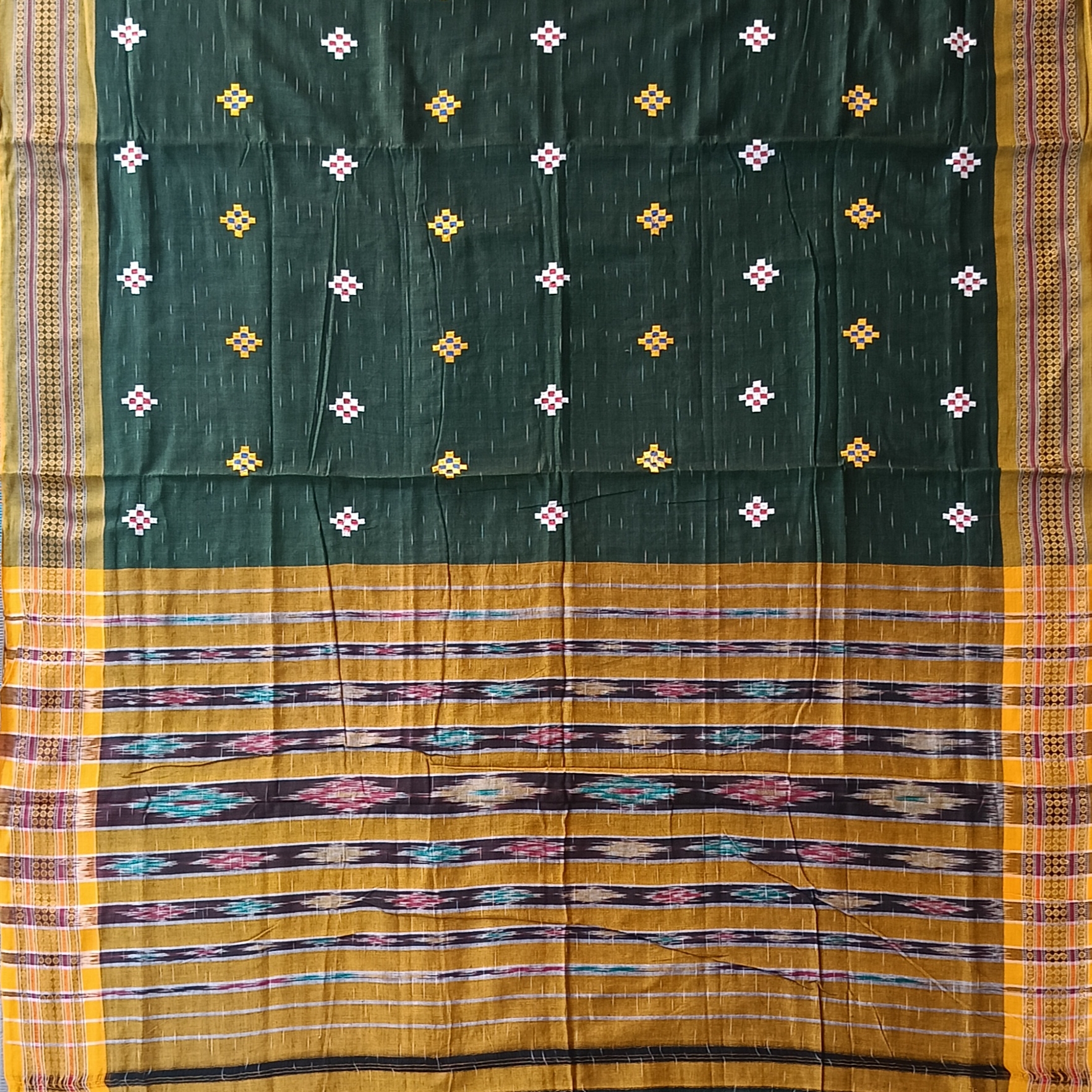 Embroidery Handwork Green Color Sambalpuri Cotton Saree - Image 2