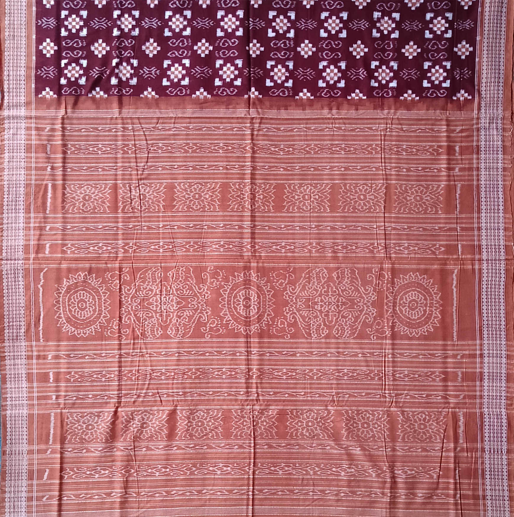 Maroon Colour Matha Border Pasapali Desing Sambalpuri Cotton Saree - Image 2