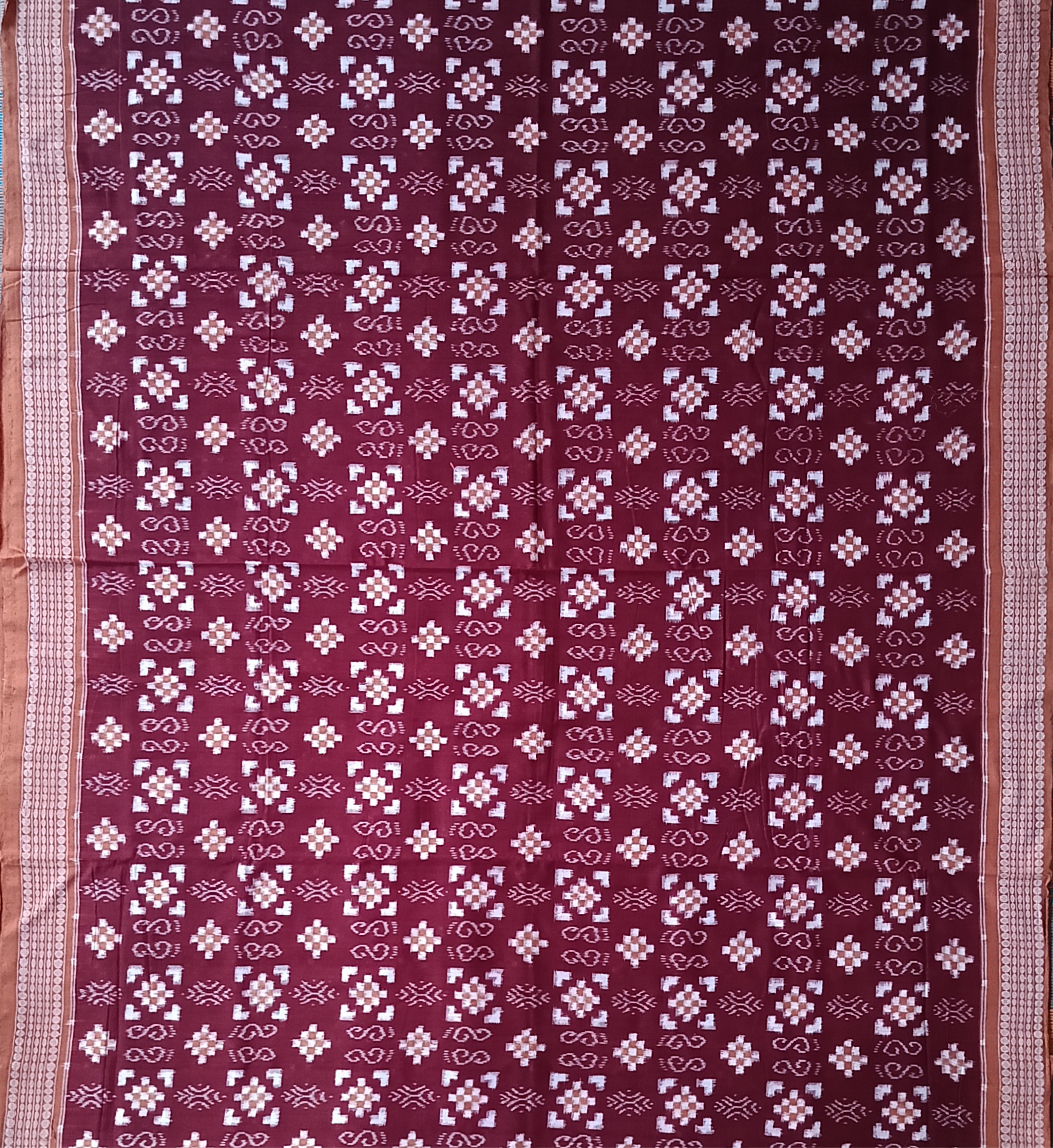 Maroon Colour Matha Border Pasapali Desing Sambalpuri Cotton Saree