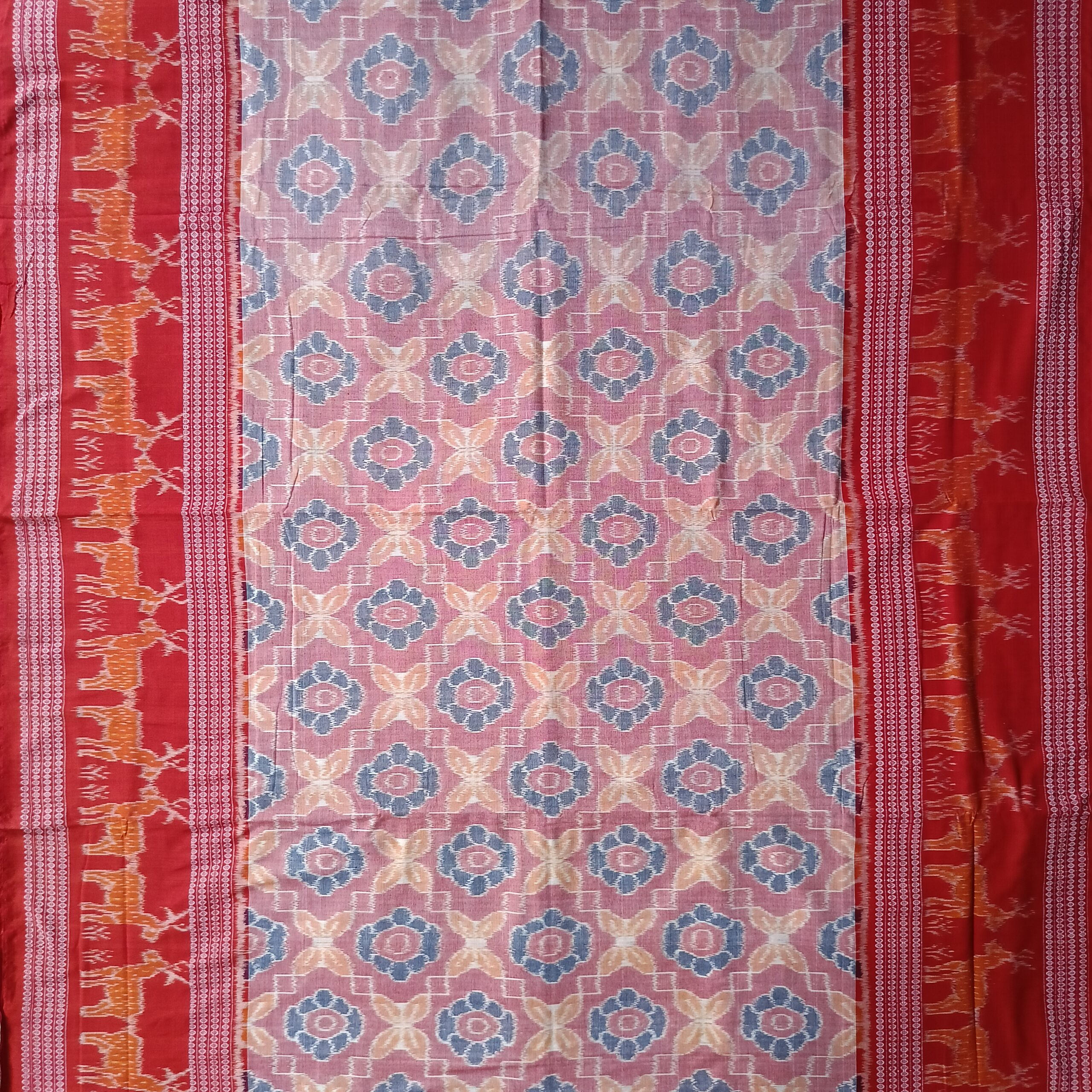 Pink & Red Double Border Badha Sambalpuri Cotton Saree