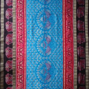 Blue Bandha Red & Coffee Elephant Border Handloom Sambalpuri Cotton Saree